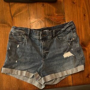 Express Midi Mid Rise Denim Shorts Dark Wash  Size 12